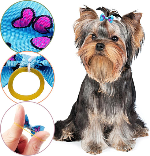 PET SHOW 300pcs Small Dog Hair Bows with Rubber Bands, Bulk Bowknot for Grooming