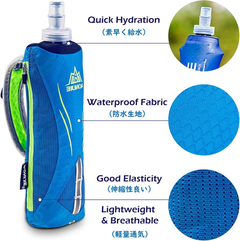 TRIWONDER Handheld Water Bottle for Running, 17 oz Soft Flask with Hand Strap, BPA Free, Blue