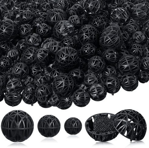 Cunno 200 Pcs Bio Balls Pond Filter Media, Black Aquarium Bio Media with Sponge for Fish Tank
