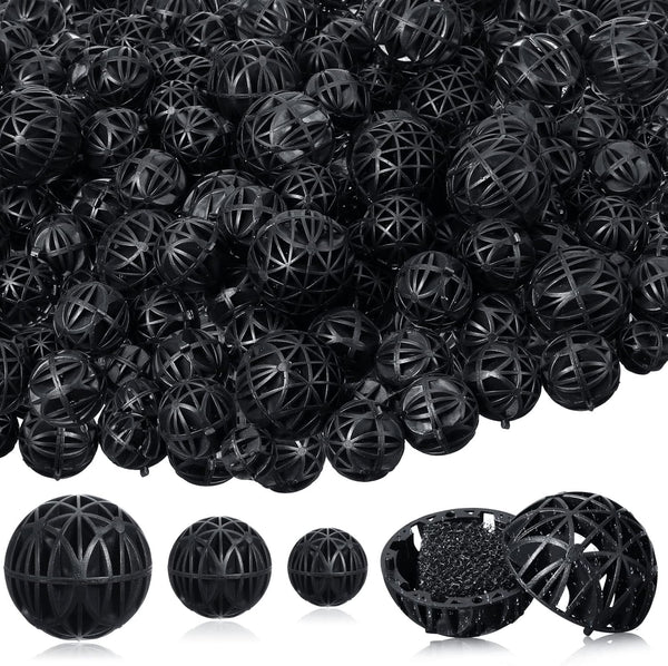 Cunno 200 Pcs Bio Balls Pond Filter Media, Black Aquarium Bio Media with Sponge for Fish Tank