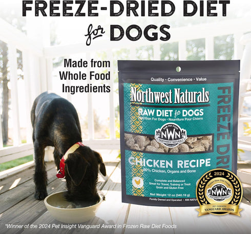 12 Oz Northwest Naturals Freeze-Dried Chicken Dog Food - Bite-Sized Nuggets - Grain-Free, High-Protein, Raw Diet