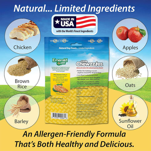 Emerald Pet Little Chewzzies Wheat Free Training Dog Treats - Healthy Natural Chews with Real Meat or Peanut Butter, 5