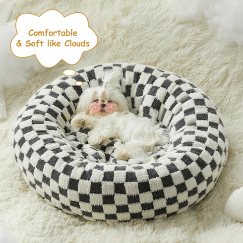 BFPETHOME Round Donut Dog Bed for Small Dogs, Calming Indoor Cat Bed with Non-Slip Bottom, Machine Washable Plush