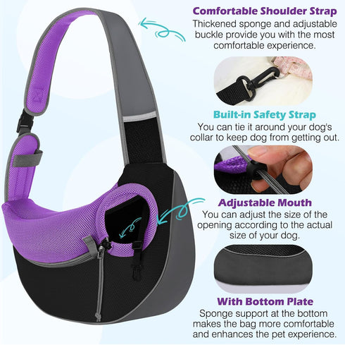 Pawaboo Dog Sling Carrier, Hand Free Breathable Mesh Bag for Puppy Cat, Drawstring Dog Papoose with Adjustable Strap