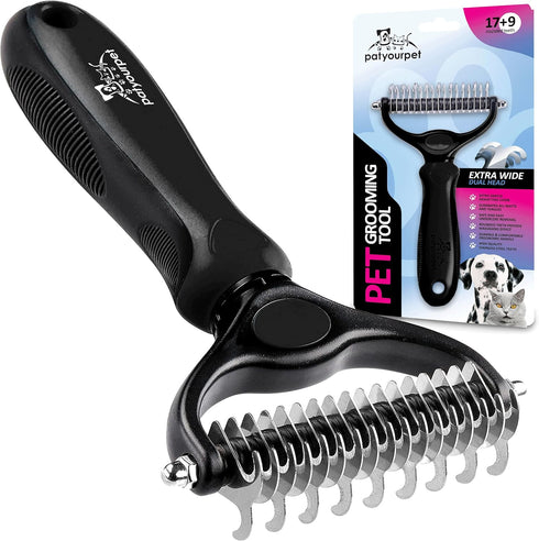 Pat Your Pet Deshedding Dog Brush - Double Sided Undercoat Grooming Rake for Dogs & Cats, Dematting Comb