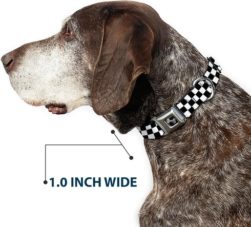 Buckle-Down Seatbelt Buckle Dog Collar, Checker Black/White, 1" Wide, Fits 15-26" Neck, Large