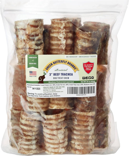 Dog Chews Beef Trachea Dog Treat Chew Made in USA. Grass Fed