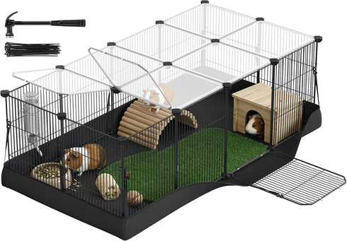 SONGMICS Guinea Pig Cage, Rabbit Cage, Small Animal Playpen with Waterproof Mat,