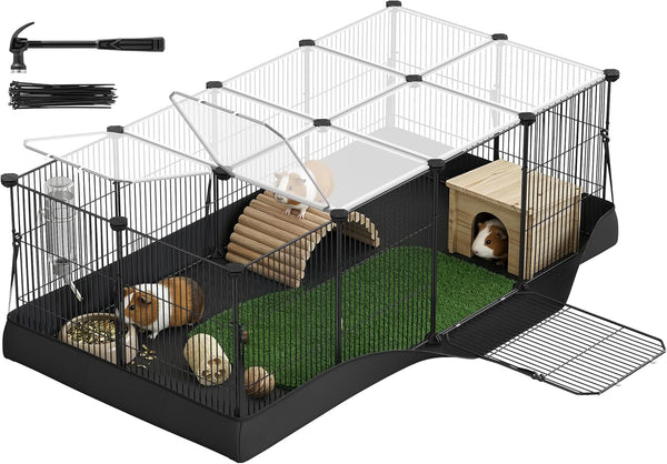 SONGMICS Guinea Pig Cage, Rabbit Cage, Small Animal Playpen with Waterproof Mat,