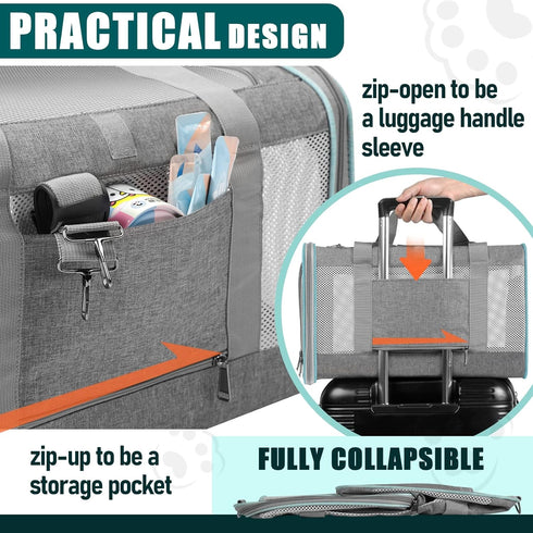 Pet Carrier for Large Cats 20 lbs+, Soft Sided Small Dog Travel Carrier, Top Load, Collapsible
