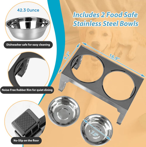Niubya Elevated Dog Bowls with 2 Stainless Steel Bowls, Raised Bowl Adjusts to 5 Heights for Small Medium and Large Dogs