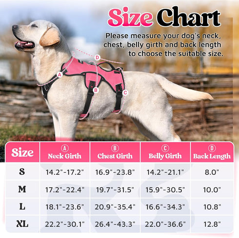 rabbitgoo Escape Proof Dog Harness, Soft Padded No Pull Vest for Large Dogs, Reflective, M, Pink