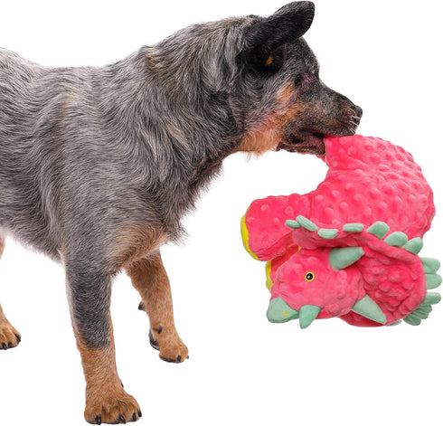 goDog Dinos Frills Squeaky Plush Dog Toy - Large Pink with Chew Guard Technology