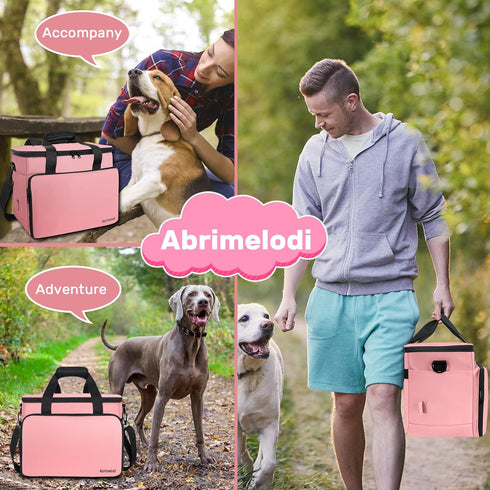 6 Set Dog Travel Bag, Large Pet Travel Kit with 2 Food Containers, 1 Organizer, 2 Collapsible Bowls, Pink Dog Mom Gifts