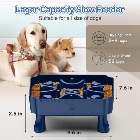 UPSKY Slow Feeder Dog Bowls, 2 in 1 Puzzle Bowl for Large Breeds, Blue Anti-Choking Interactive Feeding