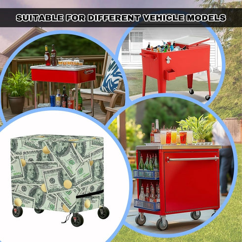 Xumfabuy 80 Rolling Cooler Cart Cover Dollar Print Ice Chest Cover Fits Most Outdoor Utility Cart and QT Drink Cooler