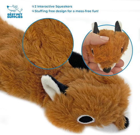 Best Pet Supplies 2-in-1 Stuffless Squeaky Dog Toys, Soft Durable Fabric for Small, Medium, Large Pets, Fox & Raccoon