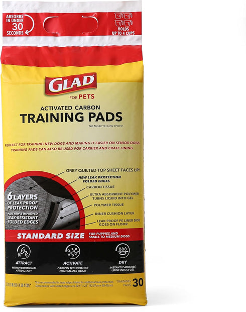 Glad for Pets Black Charcoal Puppy Pads - All-in-One Potty Training Pads (30 Count)
