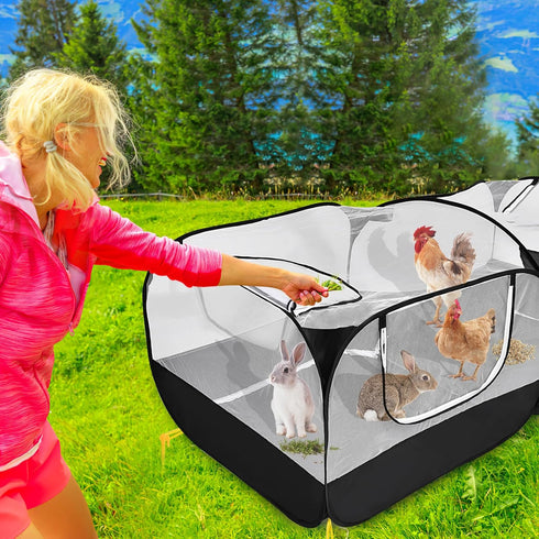 Jhua Pet Playpen for Small Animals, Portable Chicken Run with Detachable Bottom and Cover, Foldable Chicken Coop Indoor