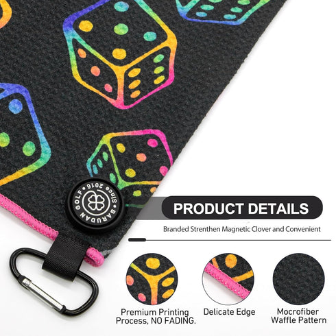 Magnetic Golf Towel for Men Women | Microfiber Towel with Waffle Texture | Strong Hold to Metal Objects (Black Rainbow