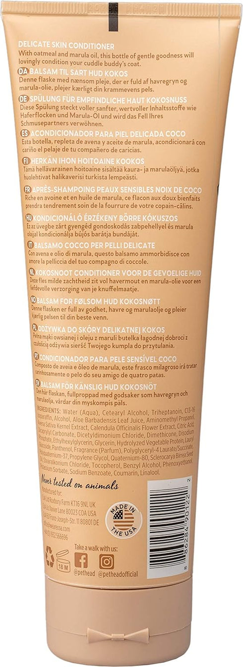 PET Head Sensitive Soul Conditioner for Dogs with Sensitive Skin 8.4 fl. oz. Coconut Scent. Hypoallergenic and Soothing, Natural Ingredients and Vegan. Gentle Formula for Puppies. Made in USA