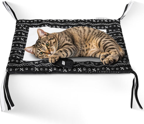 American Cat Club Reversible Crinkle Cat Mat with Mouse Toy Black Mudcloth Pattern, Interactive Crinkle