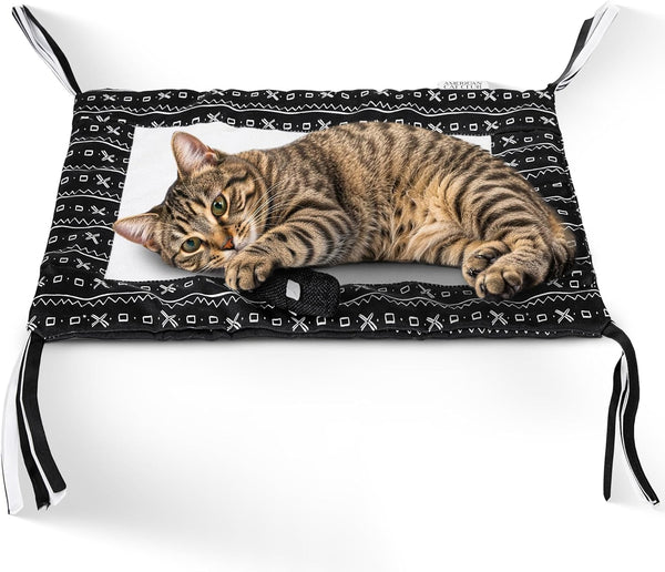 American Cat Club Reversible Crinkle Cat Mat with Mouse Toy Black Mudcloth Pattern, Interactive Crinkle