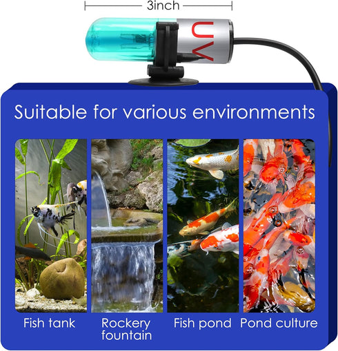 TAISHAN 3W Mini Aquarium Algae Removal Light with Timer, Waterproof Green Clear Light for Fish Tank, Pond & Pool