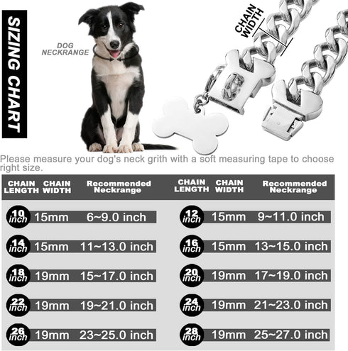 Silver Chain Dog Collar, 19mm Stainless Steel Cuban Link with Secure Snap Buckle for Small Medium Pitbull (19MM, 22")