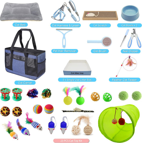 AURIXUS 39PCS 6 23-Piece Set, Kitten Starter Kit, Ideal for Cats Under Months, Cat Supplies, Featuring Toy Bed