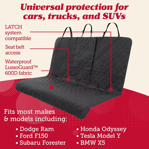 Lusso Gear Dog Car Seat Cover - Waterproof Non-Slip Car Back Seat Protector - Rear Car Seat Cover for Dogs - Universal