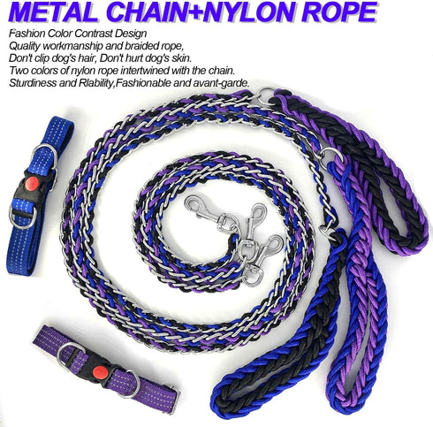 Dog Leash Rope Chain - Heavy Duty Nylon Rope Metal Chain for Medium Large Dogs - 6ft Chew Proof Training Walking