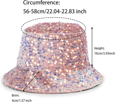 Womens Sequin Bucket Hat Beach Sun Hats for Party, Girls Teens Shiny Glitter Sequin Sun Cap for Travel