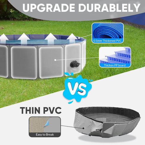 Dog Pool, Foldable Pet Swimming Pool with 6mm High-Strength PP Board, Collapsible Doggy Pools for Small Dogs, Non-Slip