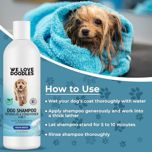 USDA Organic Dog Shampoo, Conditioner & Detangler - Best for Goldendoodles, Poodles, Sensitive Skin, 16OZ