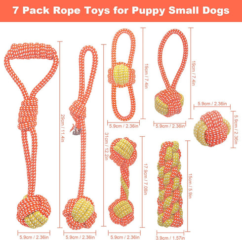 7 Pack Puppy Rope Toys, Dog Tug Rope for Small Dogs, Teething Rope for Teeth Cleaning and Chewing