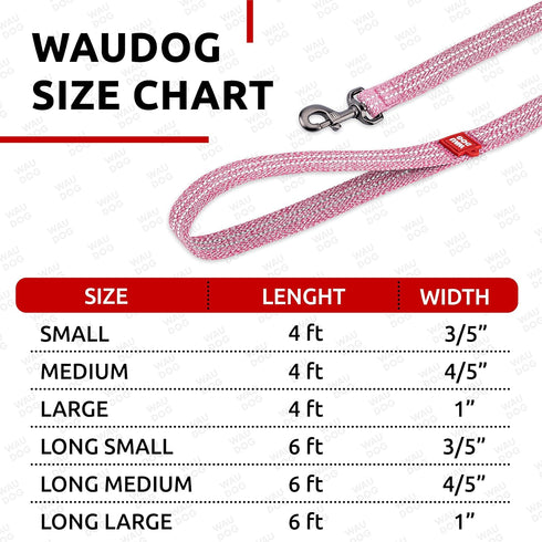 WAUDOG 6 Ft / 10 Ft Recycled Cotton Dog Leash - Eco-Friendly Reflective Collar for Small Medium Large Dogs