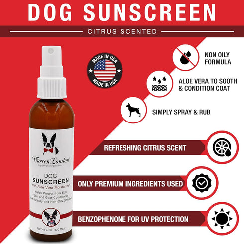 2-Pack (2 4 oz) 18% Warren London Dog Sunscreen Spray UV Shield with Aloe | Quick-Dry, Non-Greasy, Sunblock for Nose