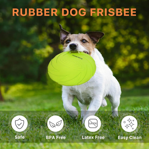 PrimePets Dog Frisbees, 2 Pack, 7 Inch Dog Flying Disc, Durable Dog Toys, Nature Rubber Floating Flying Saucer for Water Pool Beach, Orange and Green