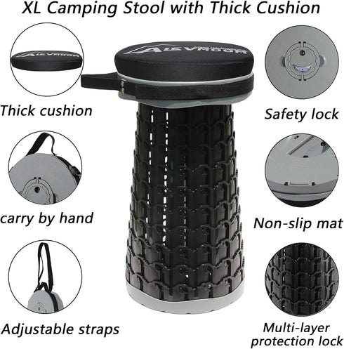 18.1" 880Ib,Collapsible ALEVMOOM XXL Telescoping Stool with Thick Cushion, Portable Telescoping More Sturdy Capacity
