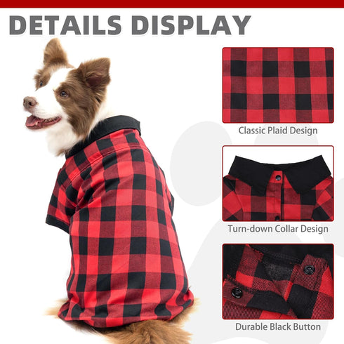 KOOLTAIL Dog Shirt, Red Buffalo Plaid Pet Apparel, Comfortable T-shirt for Small Medium Large Dogs and Cats, L