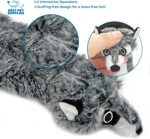 Best Pet Supplies 2-in-1 Stuffless Squeaky Dog Toys, Soft Durable Fabric for Small, Medium, Large Pets, Fox & Raccoon