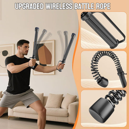 2PCS Ropeless Battle Ropes for Home Gym, Portable Cordless Workout Ropes with Gloves, Bag & Tutorial, Low-Impact HIIT