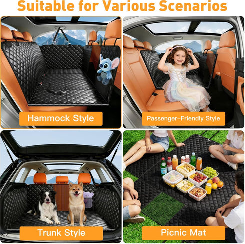 HOB4U Hammock 400lbs Dog Car Seat Cover for Back Seat, Hard Bottom Back Seat Extender for Dogs, Dog for Car SUV