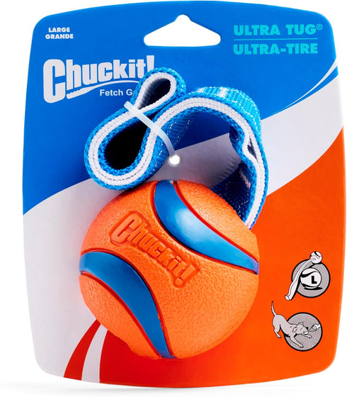 60-100 lbs 3-inch Chuckit! Ultra Tug Dog Toy - Ultra Ball on a Durable Nylon Cord Handle - Fetch and Tug-of-War Toy