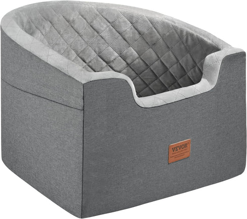 VEVOR Dog Car Seat - Waterproof Booster Seat with Storage Pocket, Clip-On Safety Leash, Gray