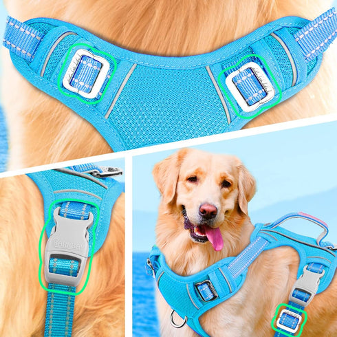 BARKBAY No Pull Dog Harness Large, Reflective with Front Clip and Easy Control Handle (Blue, S)