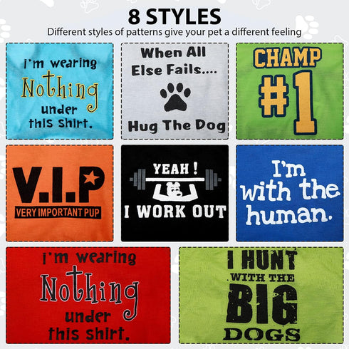 8 Pieces Dog Shirts, Funny Printed Summer T-Shirts for Male Dogs, Breathable Soft Dog Clothes (Large)