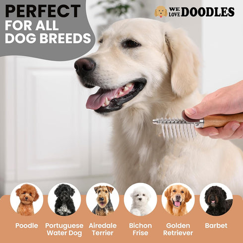 Dog Dematting Brush & Rake, Detangler Tool for Grooming, Best for Doodles, Poodles, Goldendoodles, Cats & Other Pets