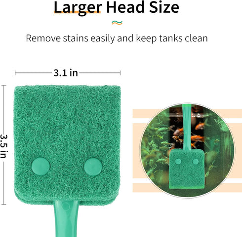 Pawfly Fish Tank Cleaning Tools - Aquarium Algae Scraper Sponge Brush with 10 inch Non-Slip Handle for Glass Tanks